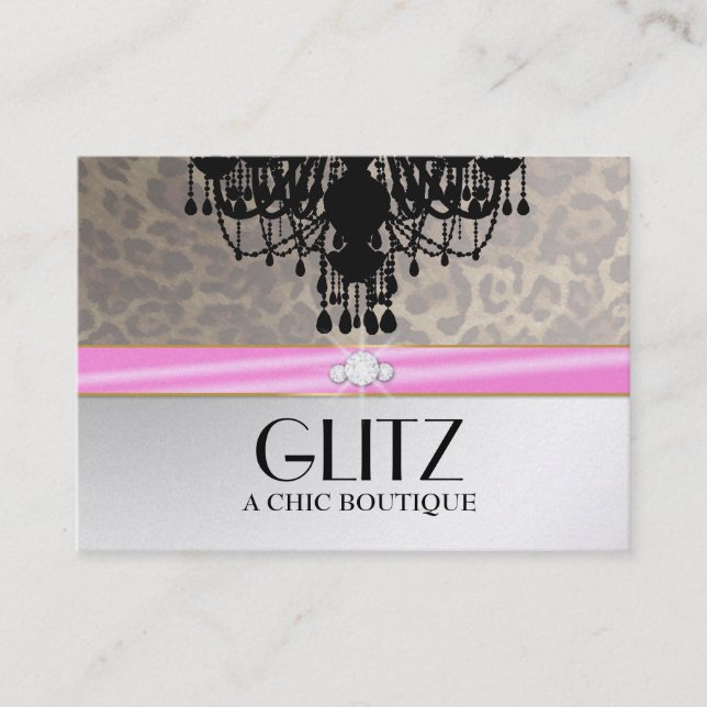 311 Glitz Boutique Leopard Diamond Pink Business Card (Front)
