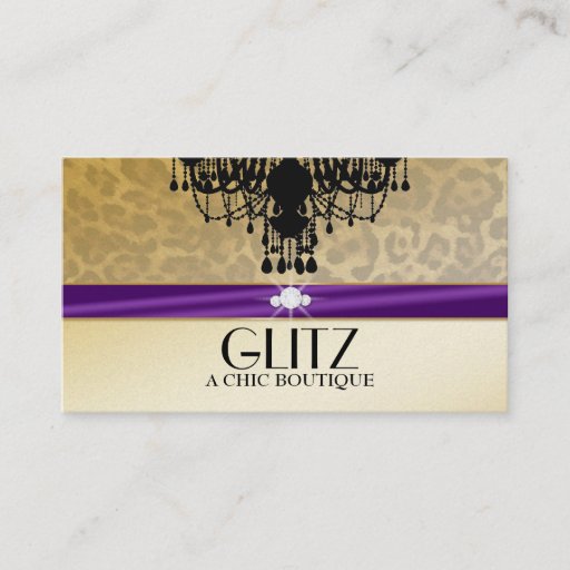 Customizable 311 Glitz Boutique Leopard Diamonds Eggplant Business Card