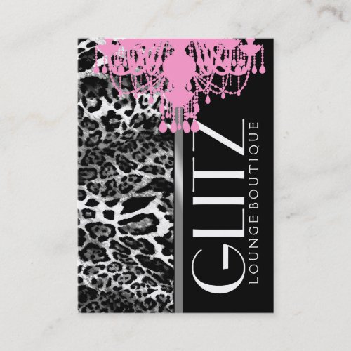 311 Glitz Boutique Pink Chandelier Leopard Business Card Template