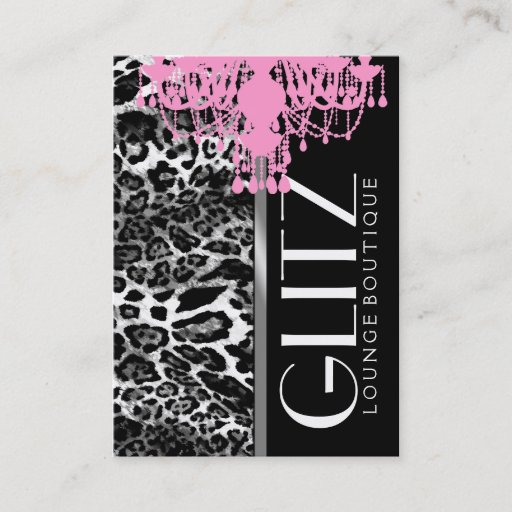Customizable 311 Glitz Boutique Pink Chandelier Leopard Business Card Template