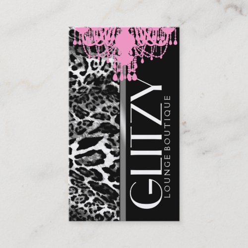 311 Glitz Boutique - Pink Chandelier Leopard Business Card Templates