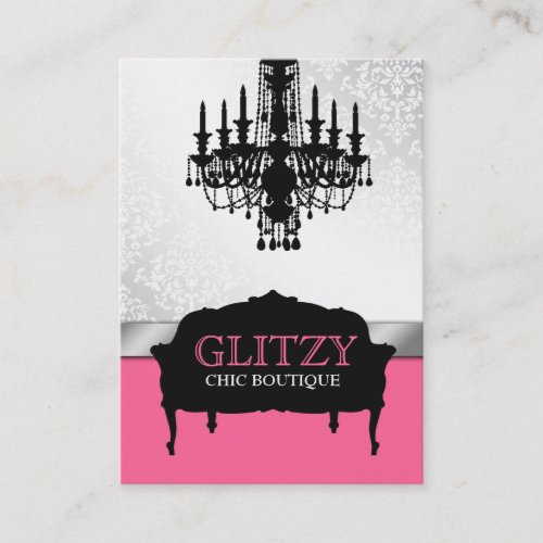 311-Glitzy Chic Boutique - Rose Pink Vertical Business Card Template