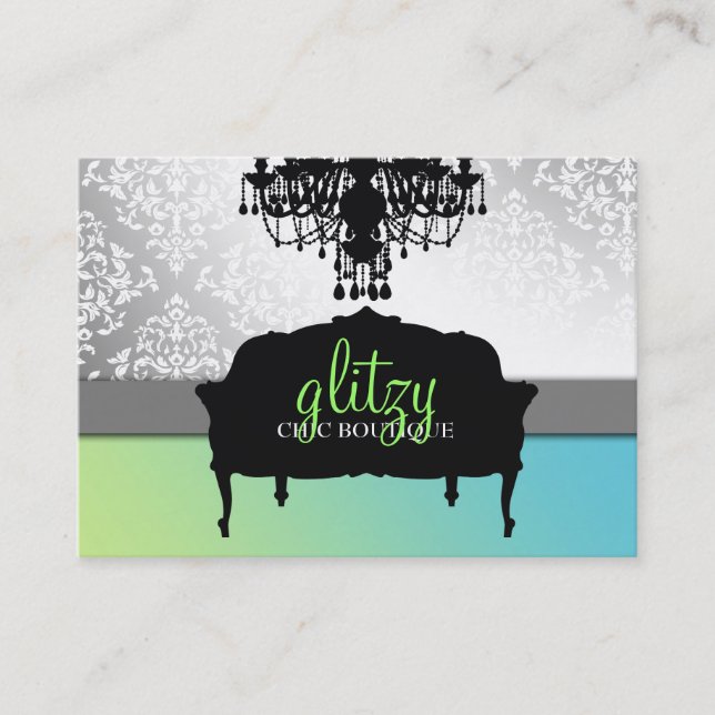 311 Glitzy Chic Boutique Turquiose Lime Business Card (Front)