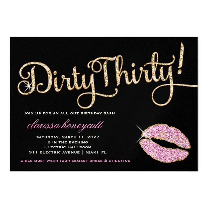 311 Glitzy Dirty Thirty Birthday Party Sparkle Invitation