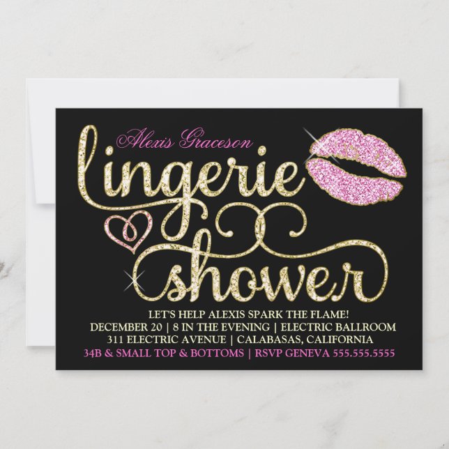 311 Glitzy Sparkle Bachelorette Blac Kiss Metallic Invitation (Front)