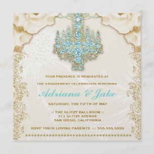 311 Glitzy Vintage Blue Chandelier Metallic Invitation