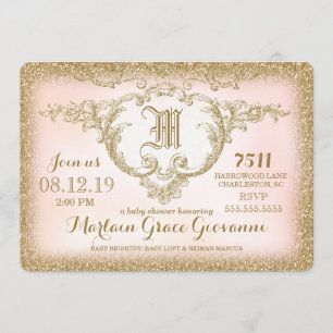 311 Gold Glitter Monogram Baby Shower Invitation
