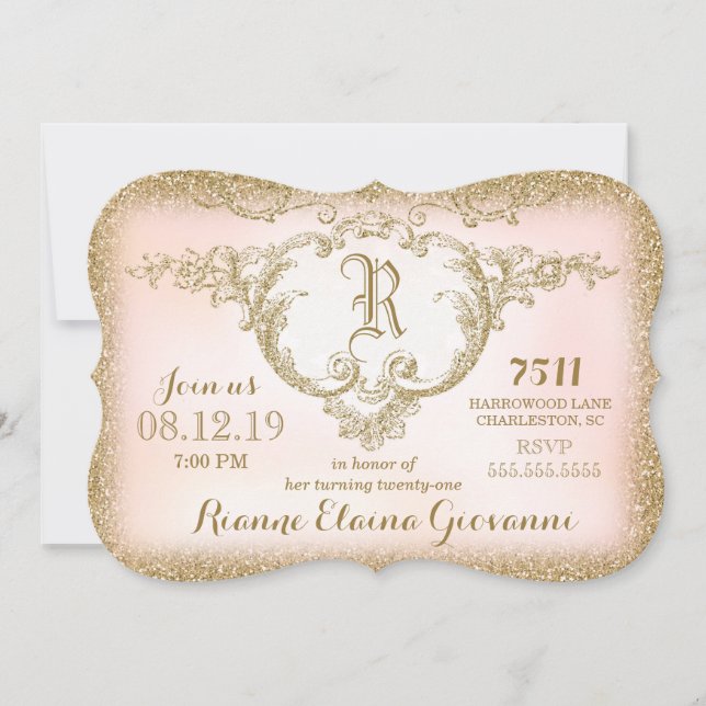 311 Gold Glitter Monogram Birthday Invitation (Front)