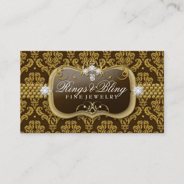 311-Golden Bling Damask Business Card (Front)