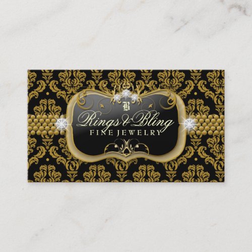 311-Golden Bling Noir Damask Business Card Template