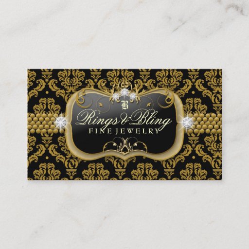 Customizable 311-Golden Bling Noir Damask Business Card Template