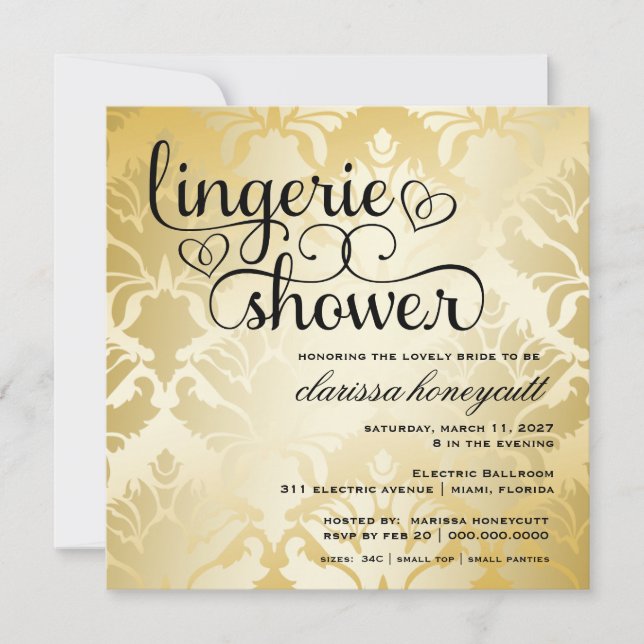 311 Golden Damask Shimmer Bridal Shower Invitation (Front)