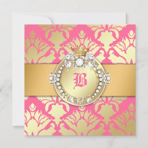 311-Golden Damask Shimmer Queen Baby Shower Personalized Announcements