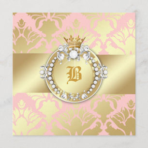 311 Golden Damask Shimmer Queen Baby Shower Invitation