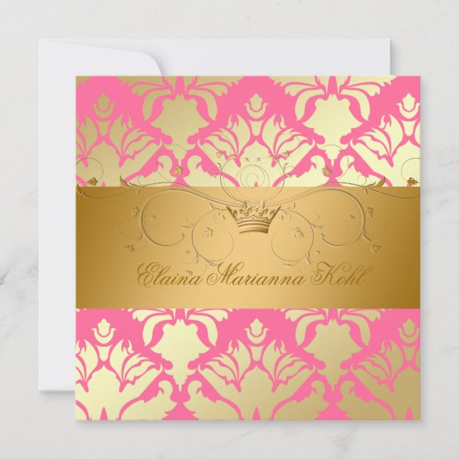 311-Golden Damask Shimmer Strawberry Brulee Invitation (Front)