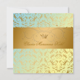311-Golden diVine Blue Yellow Sweet 16 Invitation