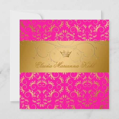311-Golden diVine Passion Pink Sweet 16 Custom Invitations