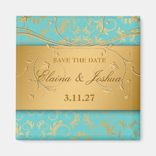 311-Golden diVine Turquoise Rapture Save the Date Magnet