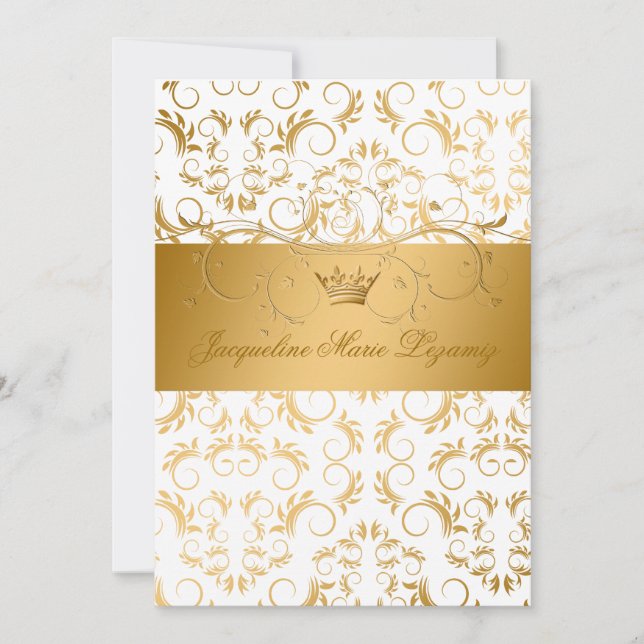 311-Golden diVine White Delight Sweet 16 Invitation (Front)