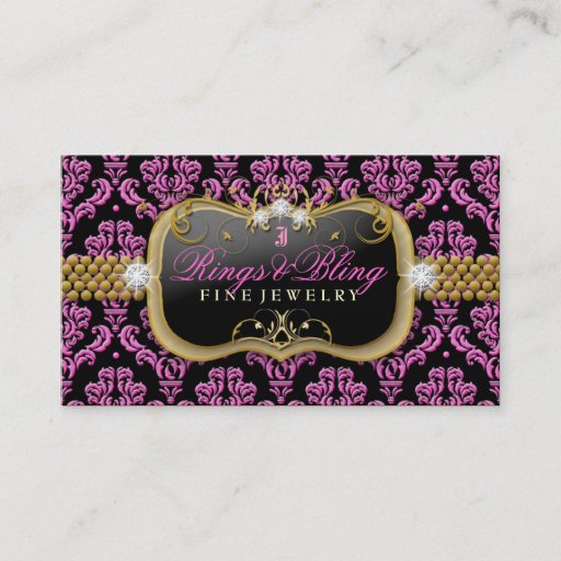 Customizable 311-Golden Raspberry Bling Noir Damask Business Card