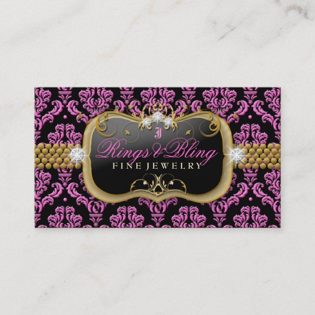 311-Golden Raspberry Bling Noir Damask Business Card (Front)