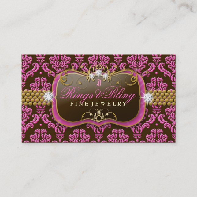 311 Golden Raspberry Chocolate Bling  Damask Business Card (Front)