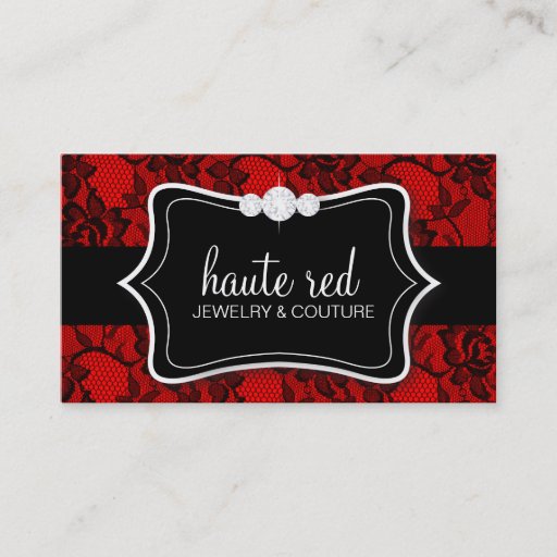 Customizable 311 Haute Black Lace &amp; Diamonds Red Back Business Card Templates
