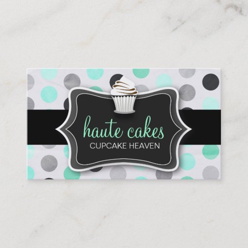 Customizable 311 Haute Cupcakes Pink Polka Dots Mint Business Card Templates