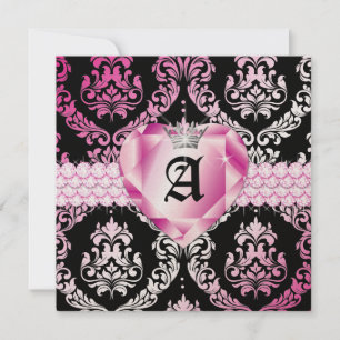 311 Haute Heart Hot Pink Lips Damask Metallic Invitation