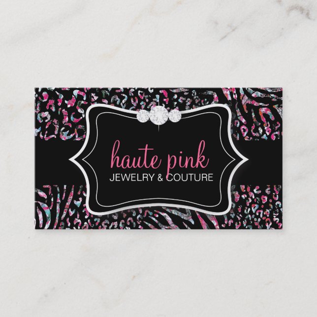 311 Haute Zebra Leopard Pink Business Card (Front)