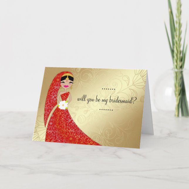 311 Henna Ornate Dress Updo Brunette Indian Invitation (Front)