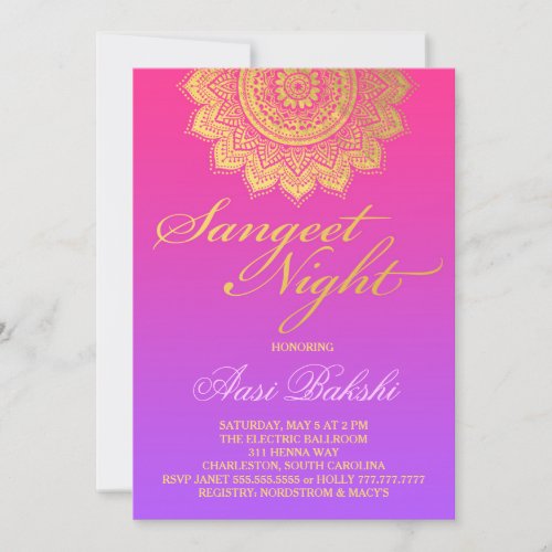 311 Henna Sangeet NiPink Purple Ombre Invitation