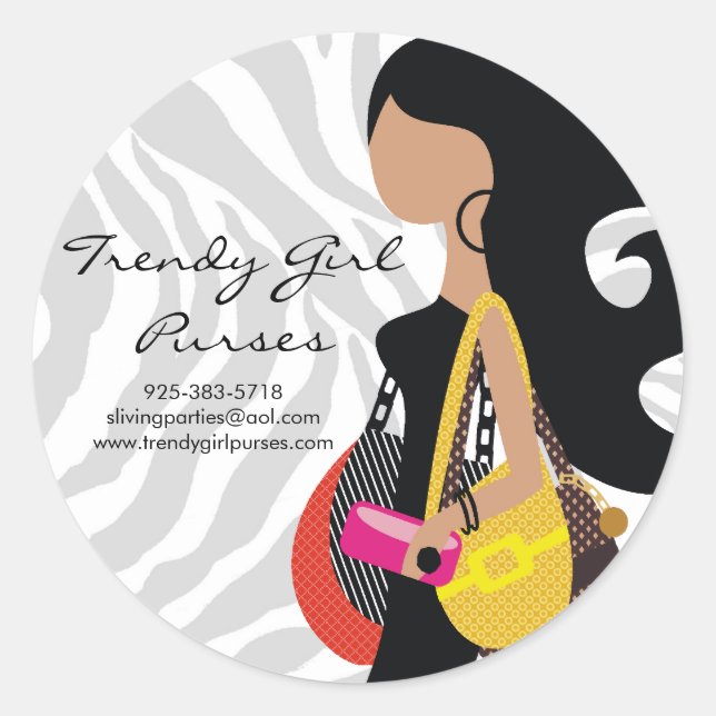 311-HIGH FASHIONISTA Purses Zebra Classic Round Sticker (Front)