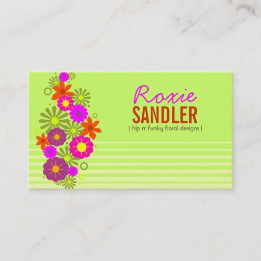 Customizable 311 HIP N' FUNKY FLOWERS LIME BUSINESS CARD TEMPLATE