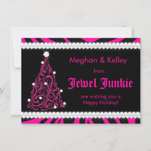 311 Hot Pink Zebra Jeweled Tree Holiday Card