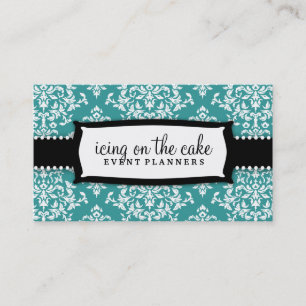 311 Icing on the Cake Teal White Damask Business Card