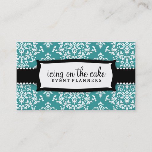 Customizable 311 Icing on the Cake Teal White Damask Business Cards