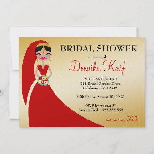311 Indian Beauty Bride Metallic Gold Invitation