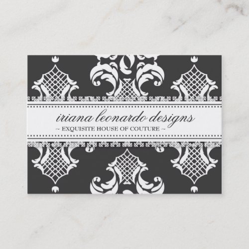 311 Iriana Damask Chubby Charcoal Business Card Templates
