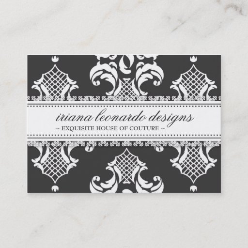 Customizable 311 Iriana Damask Chubby Charcoal Business Card Templates
