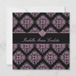 311-Isabella Pink et Black Damask Invitation