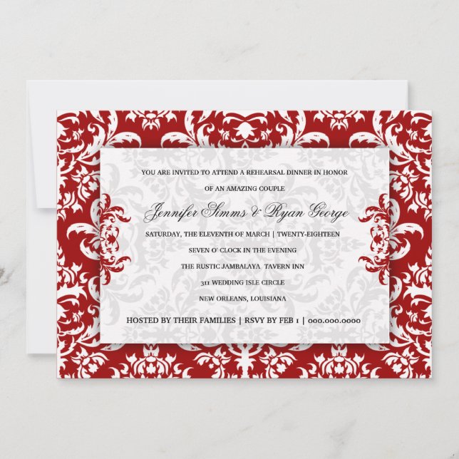 311 Jennifer Red Velvet Damask Invitation (Front)