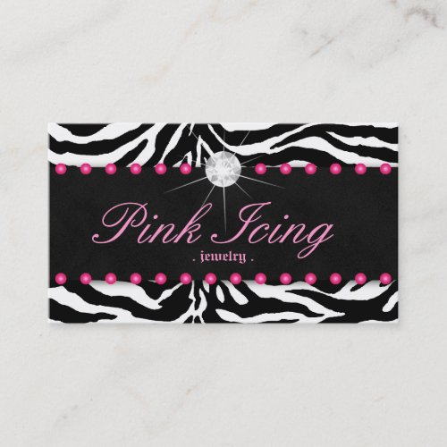 Jewelry Business Card Zebra Pink Dots Diamond