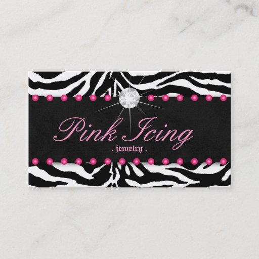 Customizable Jewelry Business Card Zebra Pink Dots Diamond