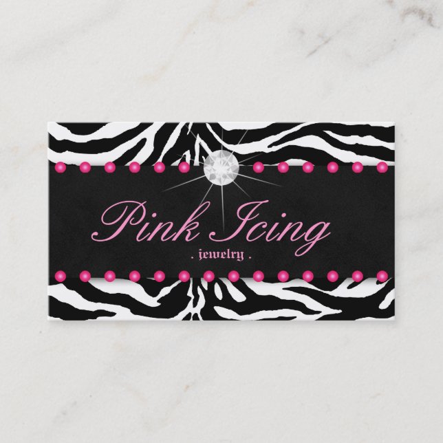 311 Jewelry Business Card Zebra Pink Dots Diamond (Front)