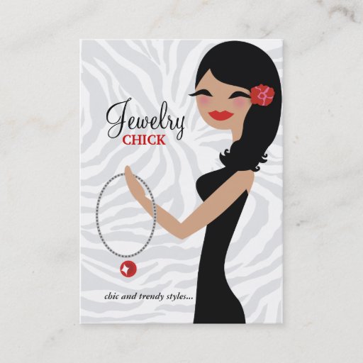 Customizable 311 Jewelry Chick | Wavy Hair Black Flower Business Card