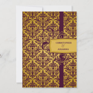 311-Julianna Eggplant & Mustard Damask Invitation