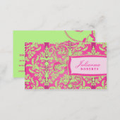 311-Julianna Lusciously Lime & Pink Damask Business Card (Front/Back)