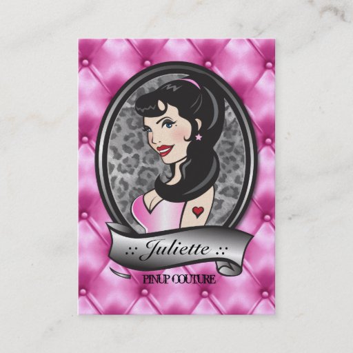 Customizable 311 Juliette Pinup Pink Leather Tuft Business Cards