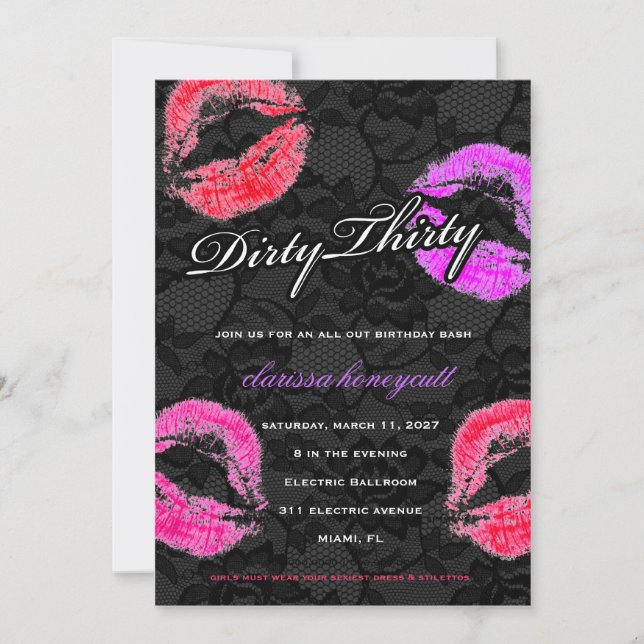 311 Lacey Dirty Thirty Lace Birthday Party Invitation (Front)